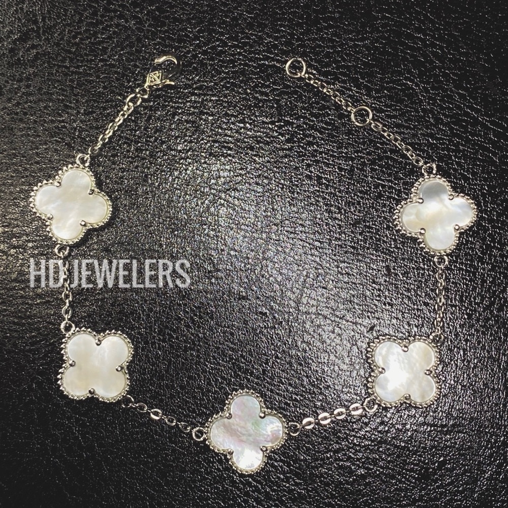 5 White Mother Of Pearl 5 Motif 925Silver Bracelet